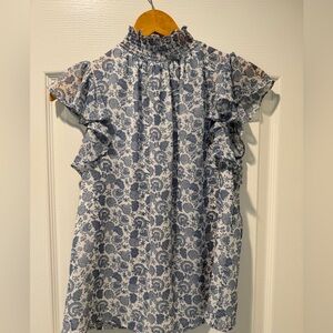 Blue Floral Ruffle Sleeve Dress